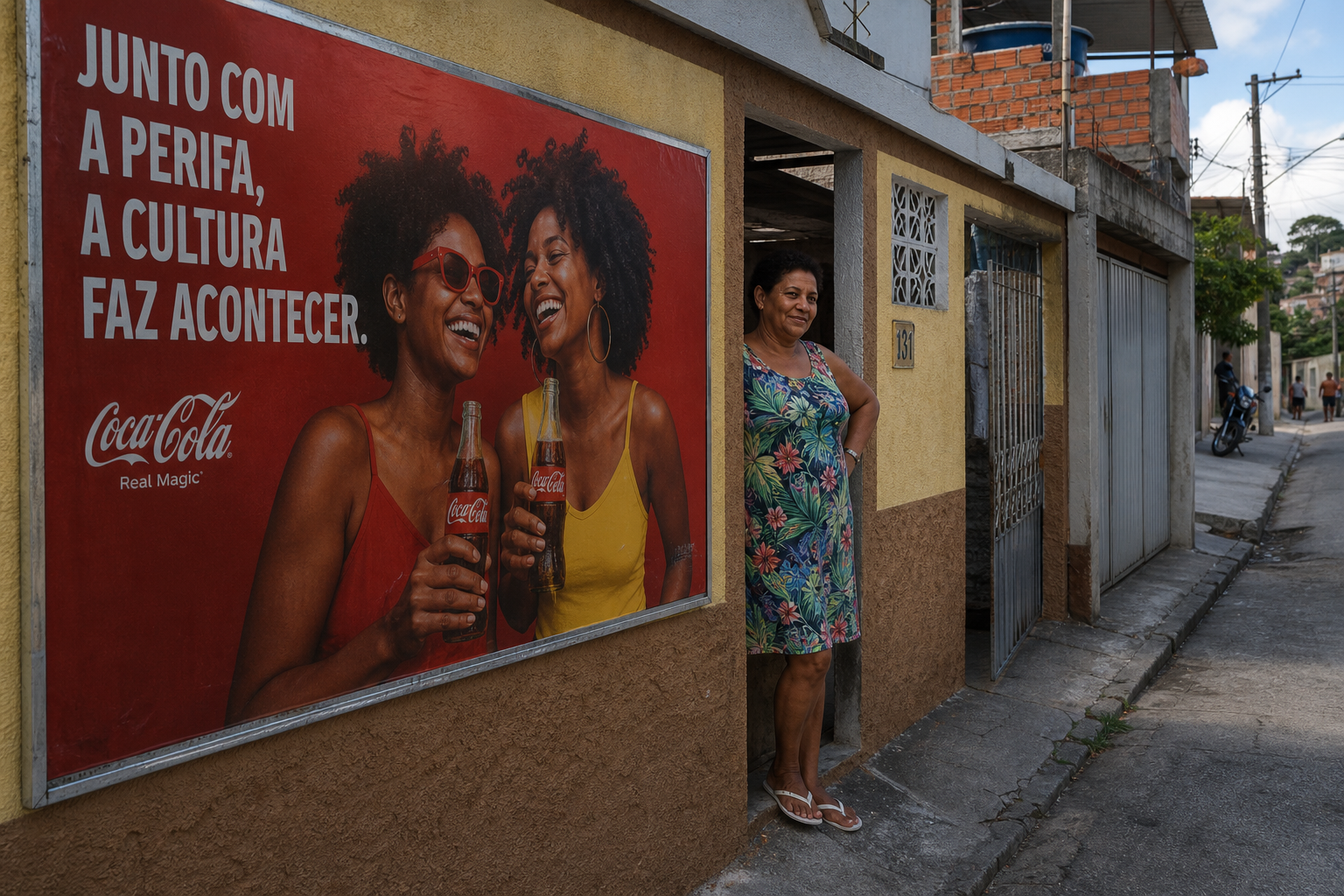 Campanha de Coca-Cola aplicada em mídia de território em ambiente de favela